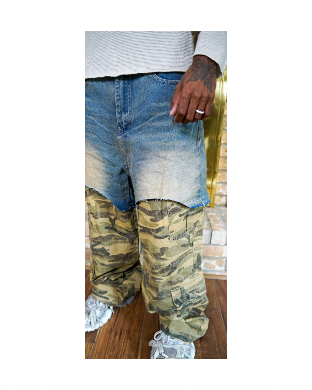 Layered Camo Denim Cargos