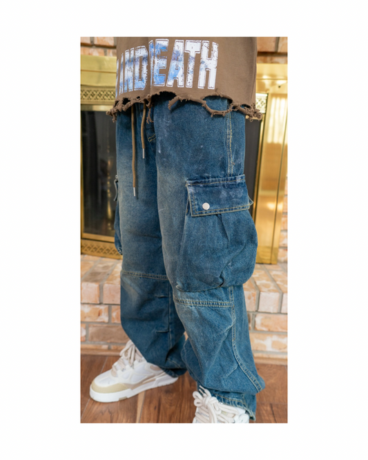 Waxed Blue Denim Cargos