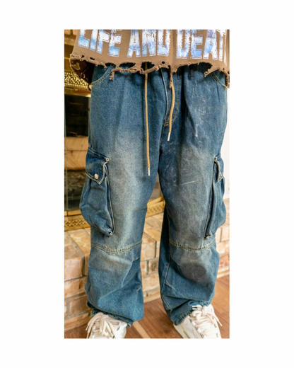 Waxed Blue Denim Cargos