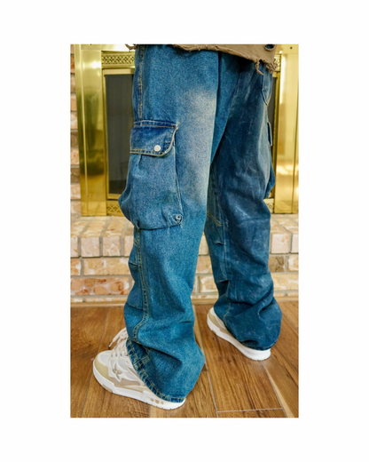 Waxed Blue Denim Cargos